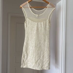 Elegant Cream Lace Design Mini Dress